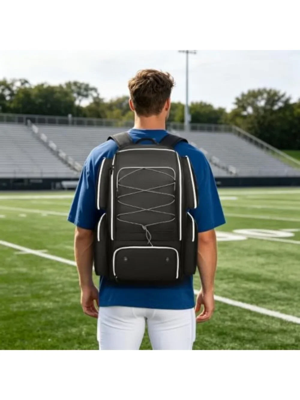 Large Capacity Football Backpack with Shoe Compartment, Padded Straps & Multiple